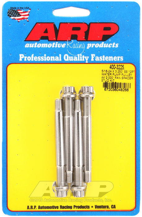 ARP 5/16-24 X 3.250 SS 12pt water pump pulley w/ 2.000" fan spacer stud kit