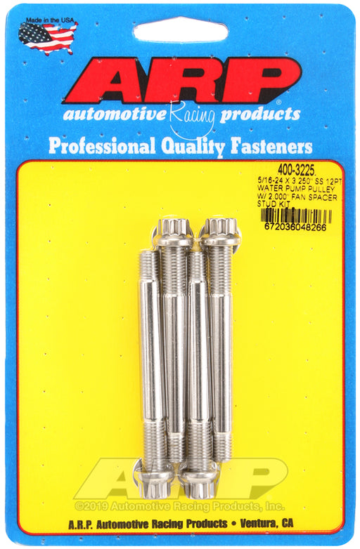 ARP 5/16-24 X 3.250 SS 12pt water pump pulley w/ 2.000" fan spacer stud kit