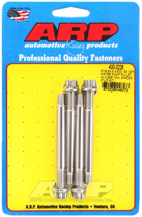 ARP 5/16-24 X 3.500 SS 12pt water pump pulley w/ 2.250" fan spacer stud kit