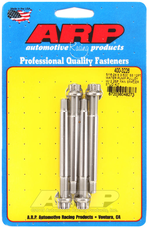 ARP 5/16-24 X 3.500 SS 12pt water pump pulley w/ 2.250" fan spacer stud kit