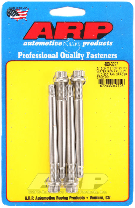 ARP 5/16-24 X 3.750 SS 12pt water pump pulley w/ 2.500" fan spacer stud kit