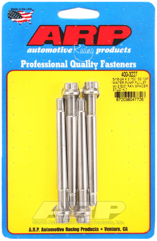 ARP 5/16-24 X 3.750 SS 12pt water pump pulley w/ 2.500" fan spacer stud kit