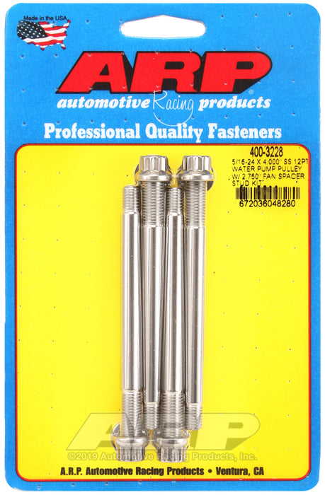 ARP 5/16-24 X 4.000 SS 12pt water pump pulley w/ 2.750" fan spacer stud kit