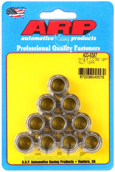 ARP M12 X 1.00 (M14 wr) SS 12pt nut kit