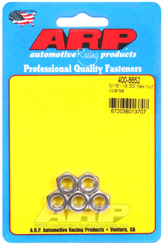 ARP 5/16-18 SS coarse hex nut kit
