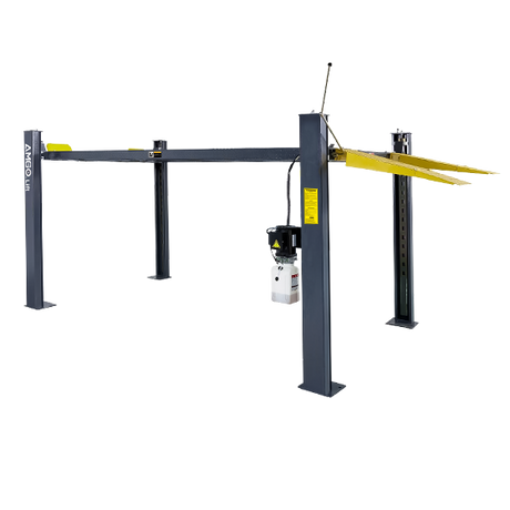 Two-post car lift on a white background