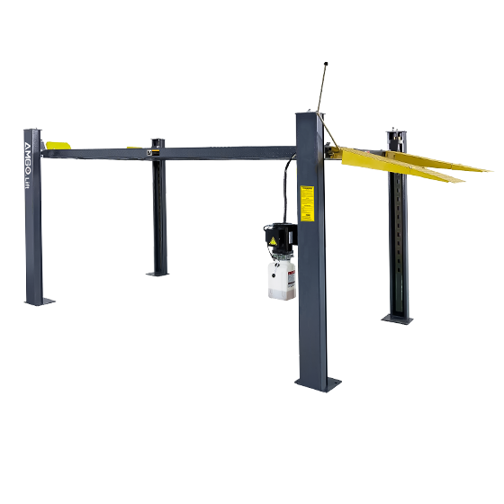 Two-post car lift on a white background