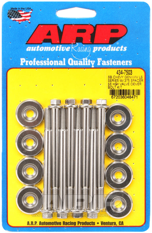 ARP SB Chevy GENIII/IV LS Series w/.375 spacer SS hex valve cover bolt kit