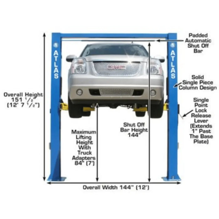 Atlas Commercial Grade Extra Tall 10,000lb 2 Post Lift - Mechanic Super Store