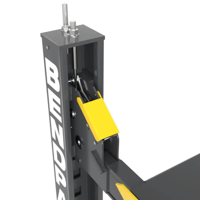BendPak HD-9EWT 4 Post Extra-Wide/High Vehicle Lift showing up close cable mechanism in post - Mechanic Super Store