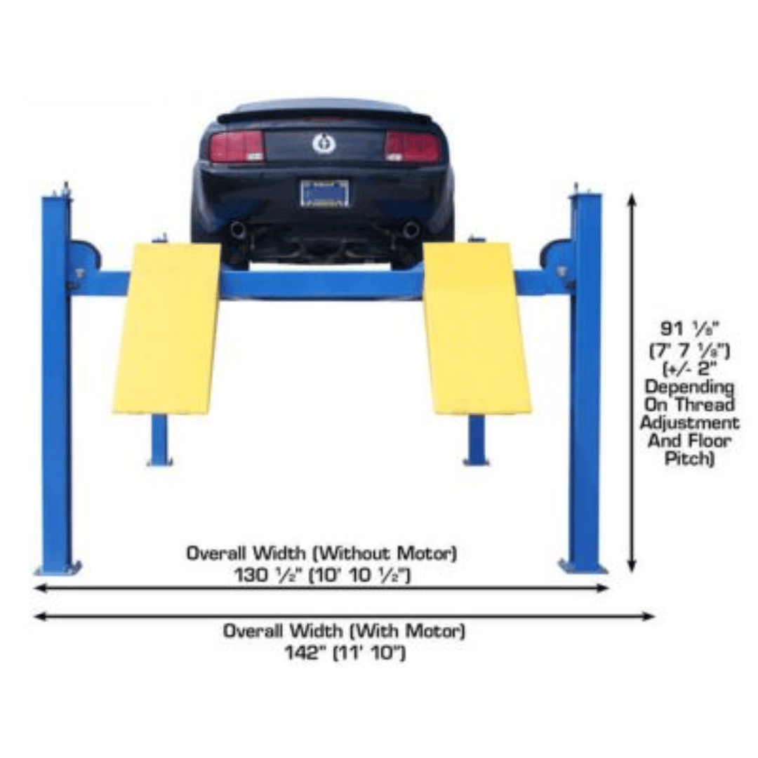 Atlas 414 14,000 lb Commercial 4-Post Lift + RJ8 Rolling Bridge Jacks Combo