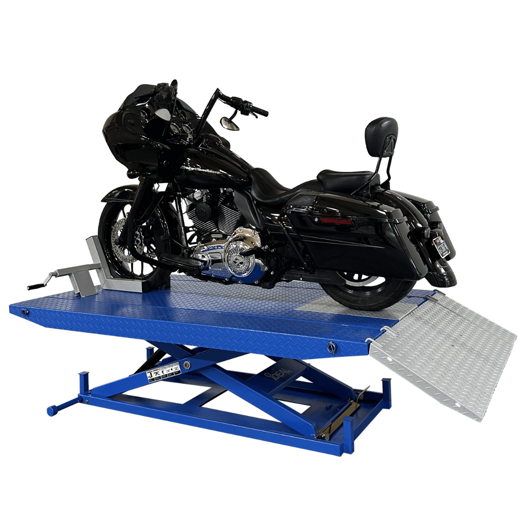 Tuxedo M-1500C-HR 1,500 lb High Rise Motorcycle Lift Bench - Vise, Sides, Balance Bar, Pump