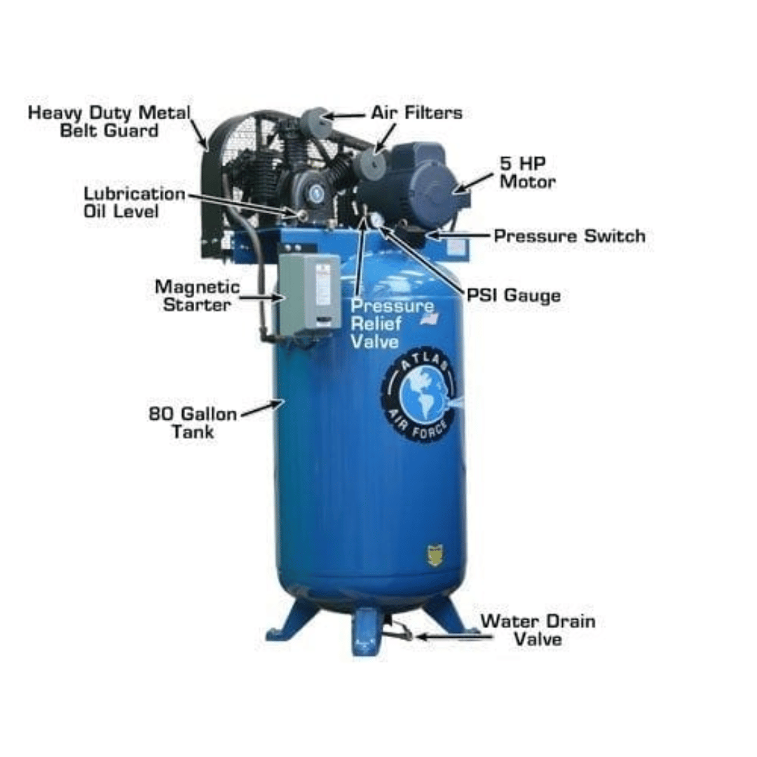 Atlas Air Force AF7 5HP 80 Gallon Two Stage Air Compressor with Magnetic Starter