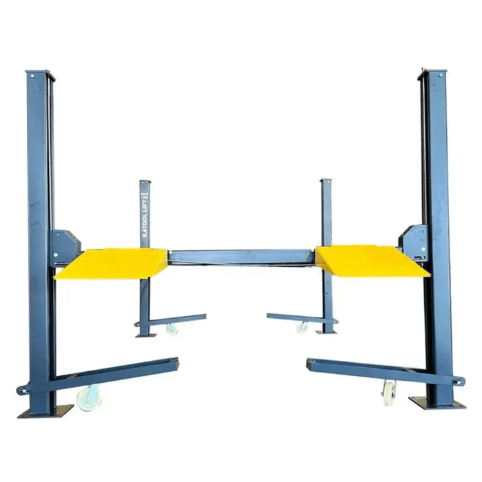 Katool KT-4H850 4 Post 8,500lb Heavy Duty Car Lift show from the front with the loading ramps fully extended.