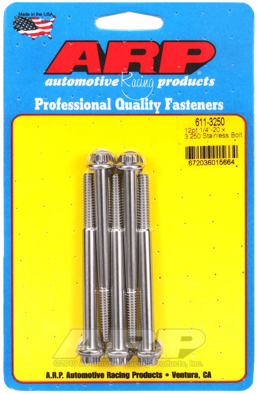 ARP 1/4-20 x 3.250 12pt SS bolts