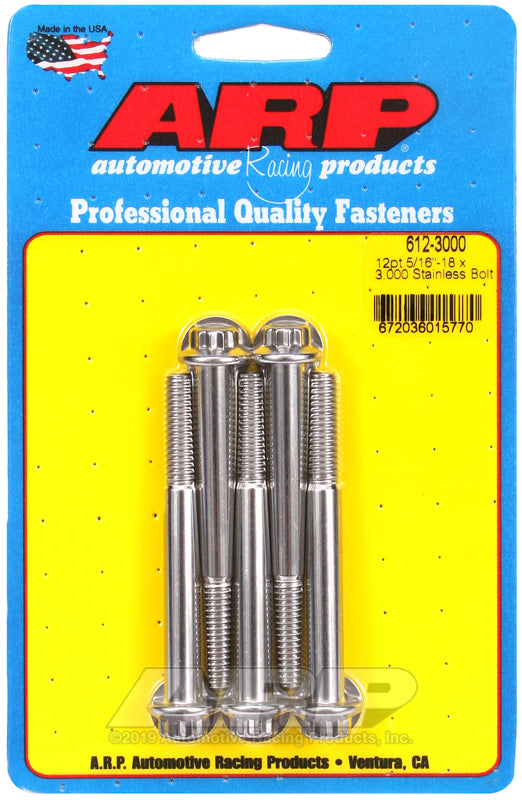 ARP 5/16-18 x 3.000 12pt SS bolts