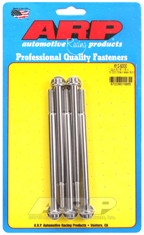 ARP 5/16-18 x 5.000 12pt SS bolts