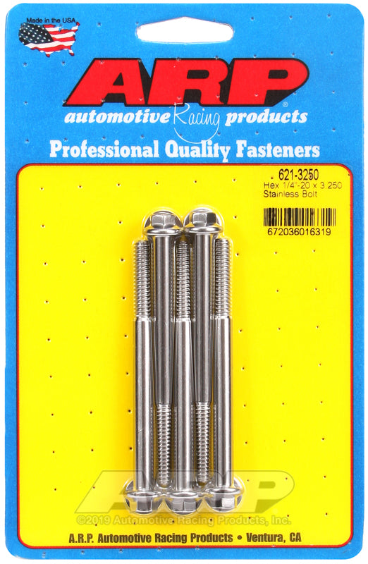 ARP 1/4-20 x 3.250 hex SS bolts