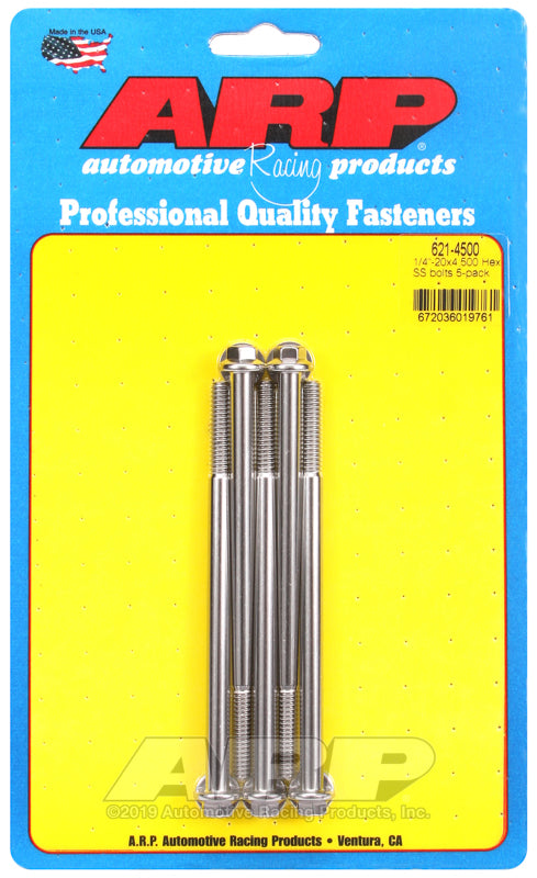 ARP 1/4-20 x 4.500 hex SS bolts