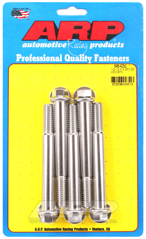 ARP 1/2-13 x 4.250 hex SS bolts