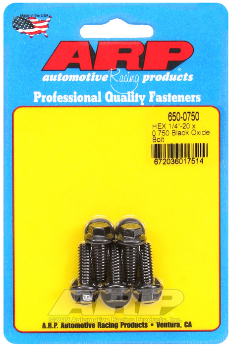 ARP 1/4-20 x 0.750 hex black oxide bolts