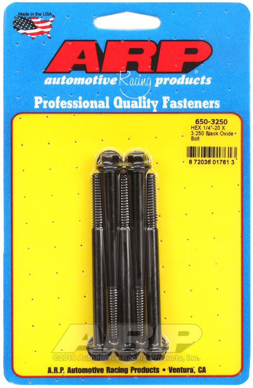 ARP 1/4-20 X 3.250 hex black oxide bolts