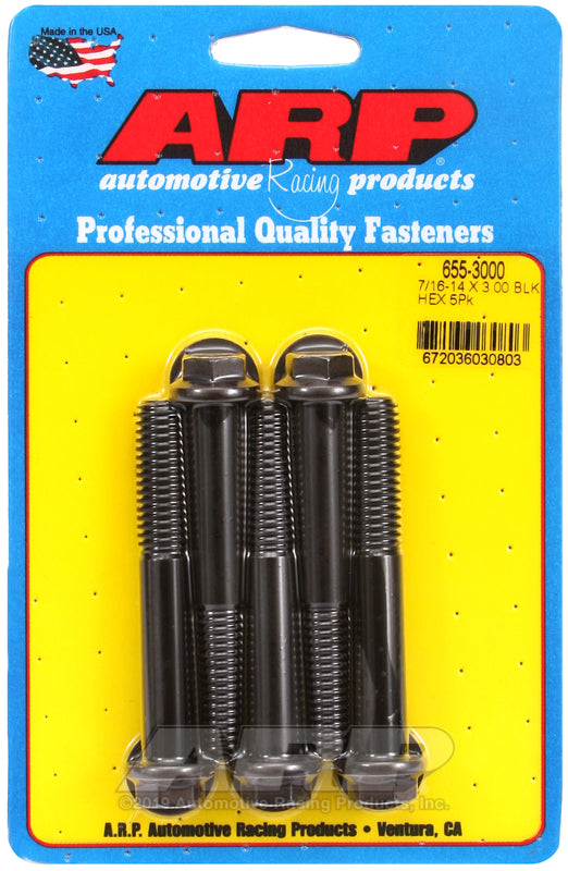 ARP 7/16-14 X 3.000 hex 1/2 wrenching black oxide bolts