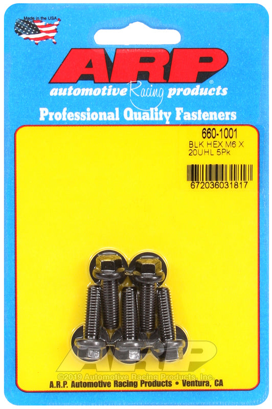 ARP M6 x 1.00 x 20 hex black oxide bolts