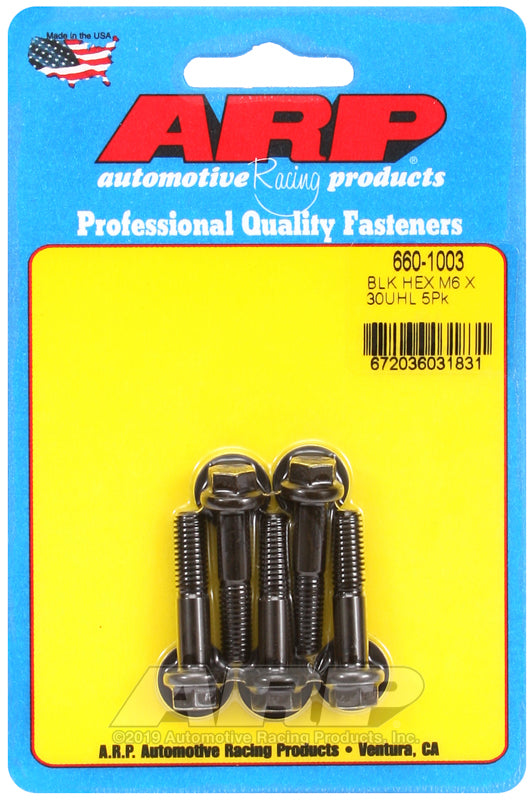 ARP M6 x 1.00 x 30 hex black oxide bolts
