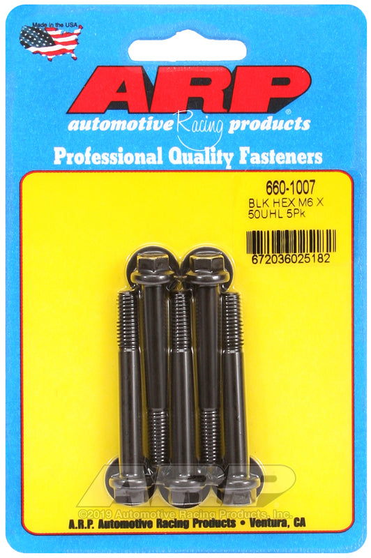 ARP M6 x 1.00 x 50 hex black oxide bolts