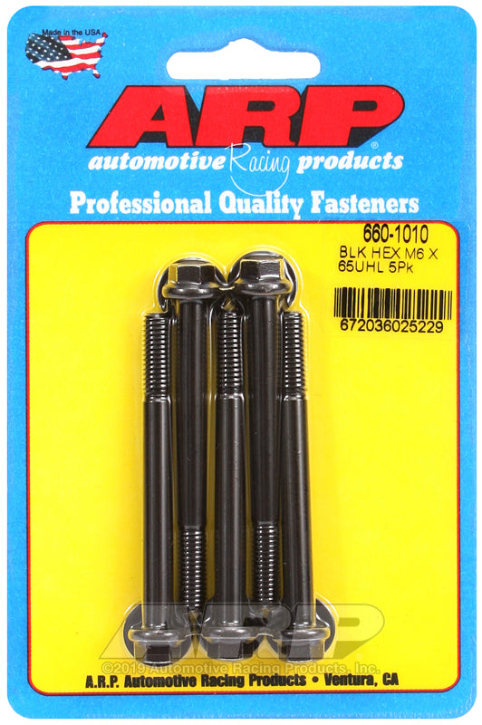 ARP M6 x 1.00 x 65 hex black oxide bolts