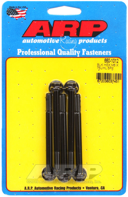 ARP M6 x 1.00 x 75 hex black oxide bolts