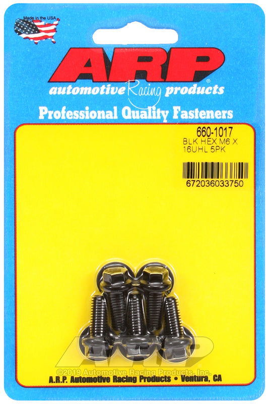 ARP M6 x 1.00 x 16 hex black oxide bolts
