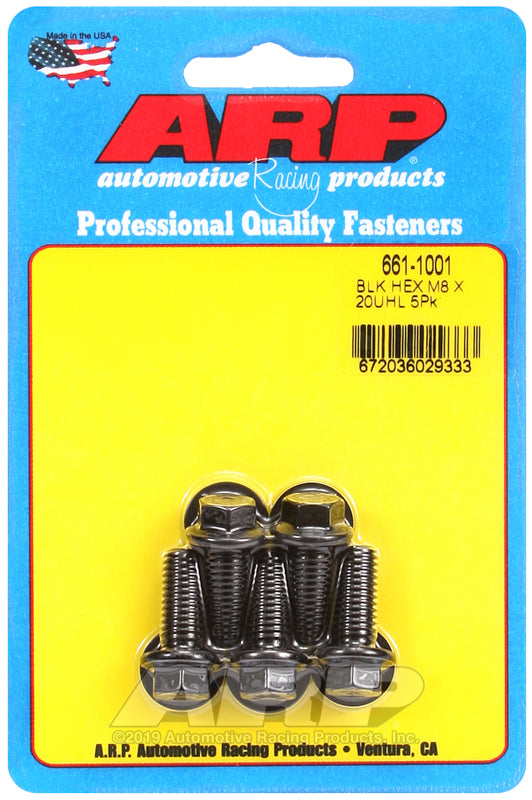 ARP M8 x 1.25 x 20 hex black oxide bolts