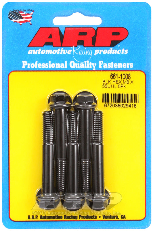 ARP M8 x 1.25 x 55 hex black oxide bolts