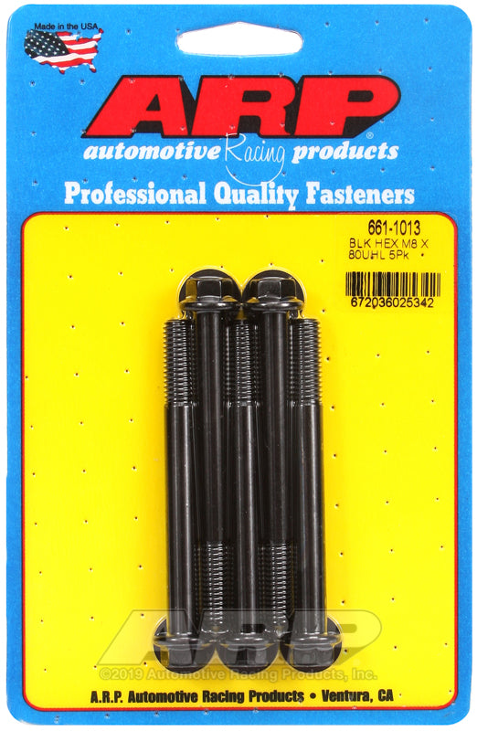 ARP M8 x 1.25 x 80 hex black oxide bolts