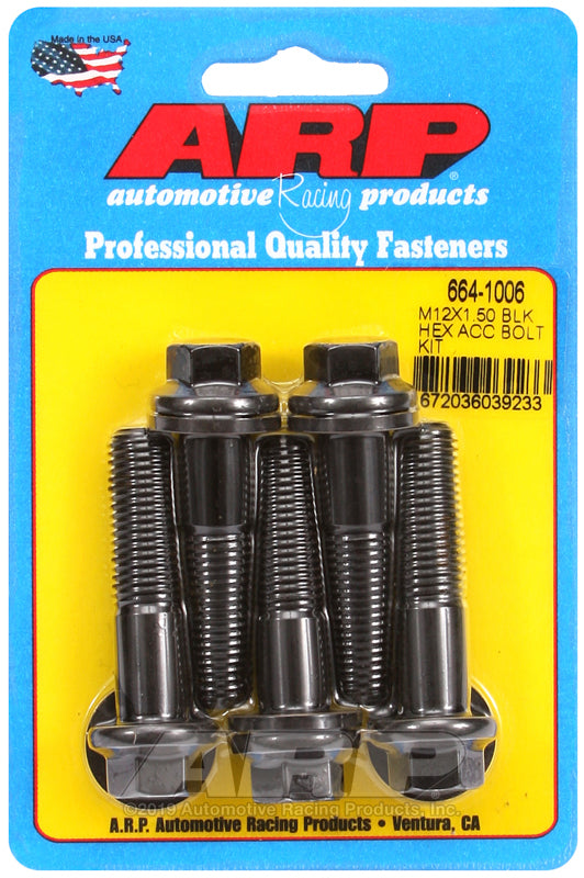 ARP M12 x 1.50 x 50 hex black oxide bolts