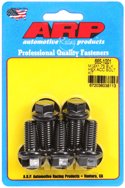 ARP M12 x 1.75 x 25 hex black oxide bolts