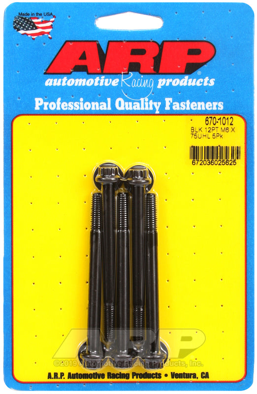 ARP M6 x 1.00 x 75 12pt black oxide bolts