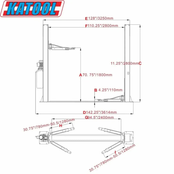 Katool KT-H105 10,000 lb 2 Post car Lift - Mechanic Super Store