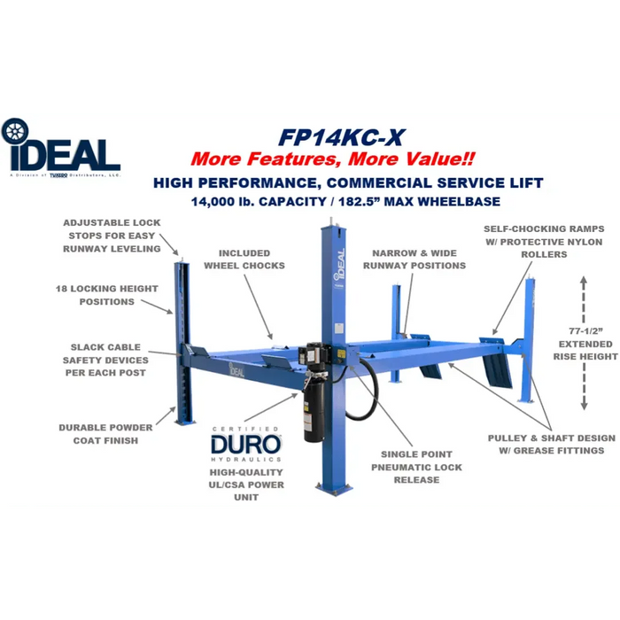iDEAL FP14KC-X 4 Post Service Lift - Mechanic Super Store
