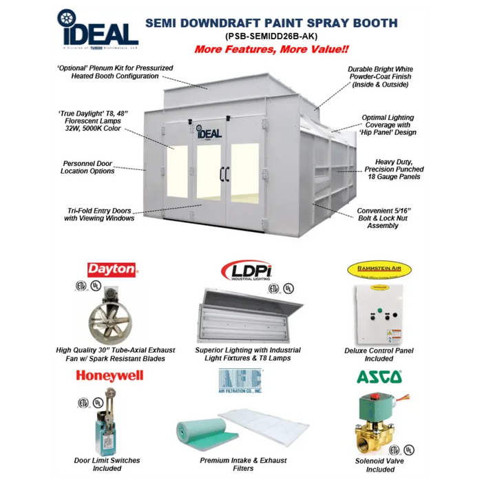 iDEAL PSB-SEMIDD26B-AK Semi Down Draft Paint Spray Booth - Mechanic Super Store