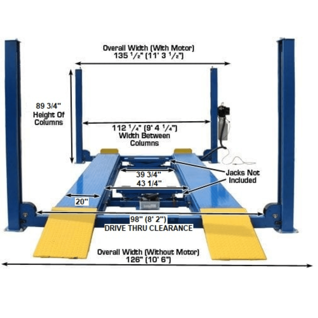 Atlas 412 12,000 lb Commercial  4-Post Lift + RJ6 Jacks Combo
