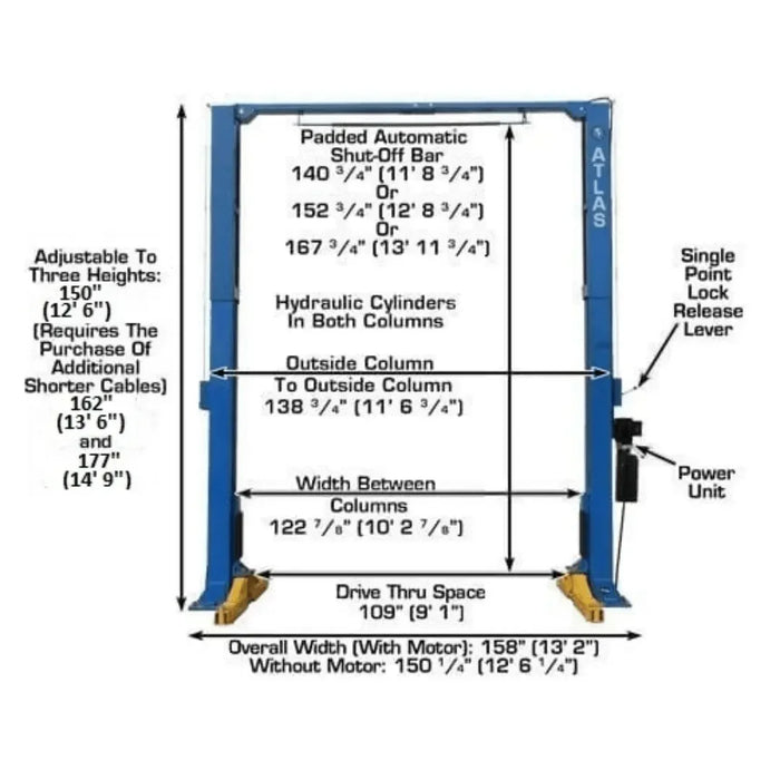 Atlas PV15PX 15,000 lb Overhead 2 Post Lift - Mechanic Super Store