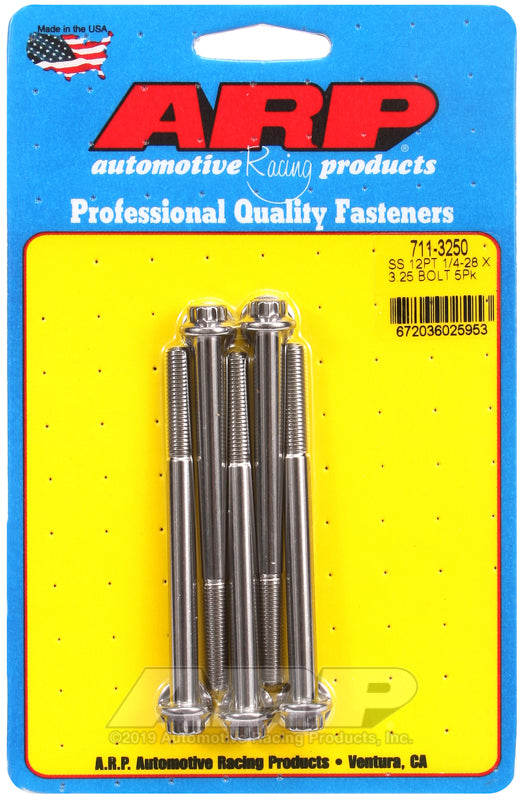 ARP 1/4-28 x 3.250 12pt SS bolts