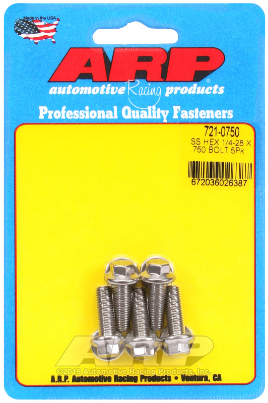 ARP 1/4-28 x .750 hex SS bolts
