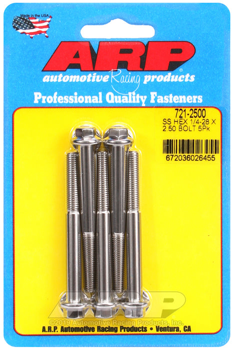 ARP 1/4-28 x 2.500 hex SS bolts