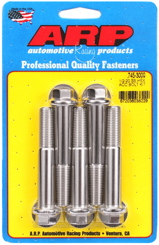 ARP 1/2-20 x 3.000 hex SS bolts