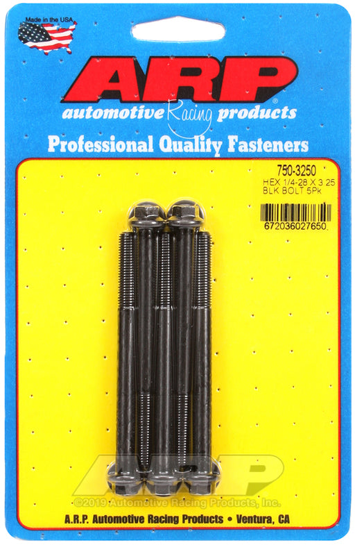 ARP 1/4-28 x 3.250 hex black oxide bolts