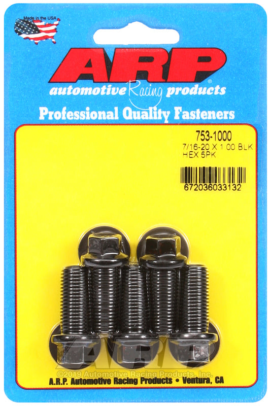 ARP 7/16-20 x 1.000 hex black oxide bolts